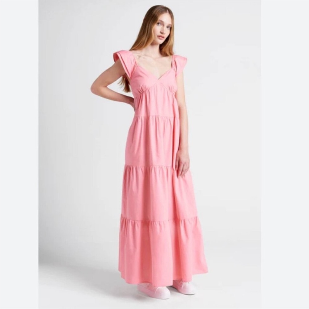 NWT ModCloth Notes of‎ Grace Pink Tiered Poplin Maxi Dress Womens Size L